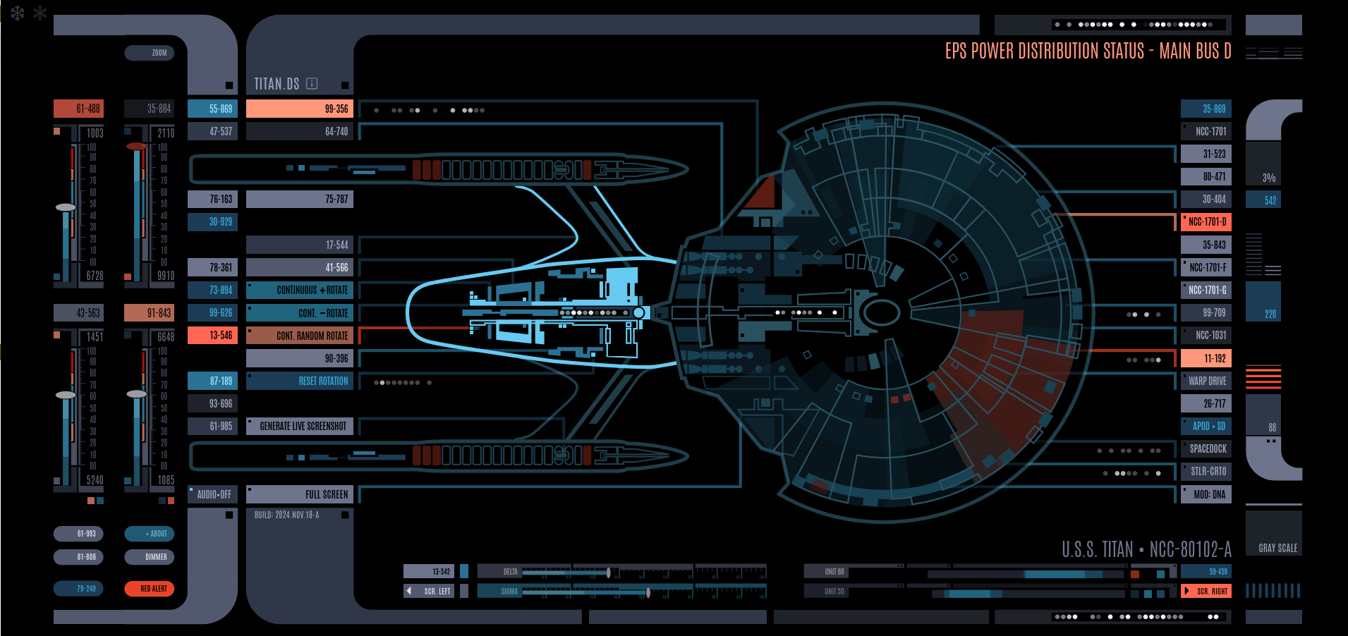 A Star Trek-style LCARS display system showing USS Titan