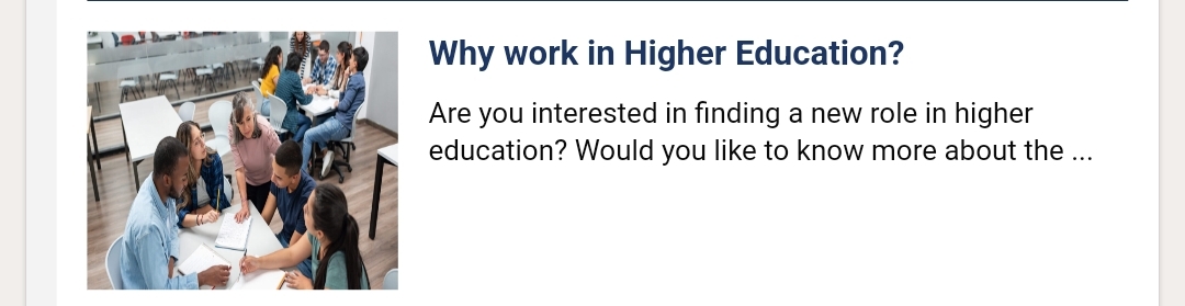 A screenshot of a web page segment that says "Why work in Higher Education?"