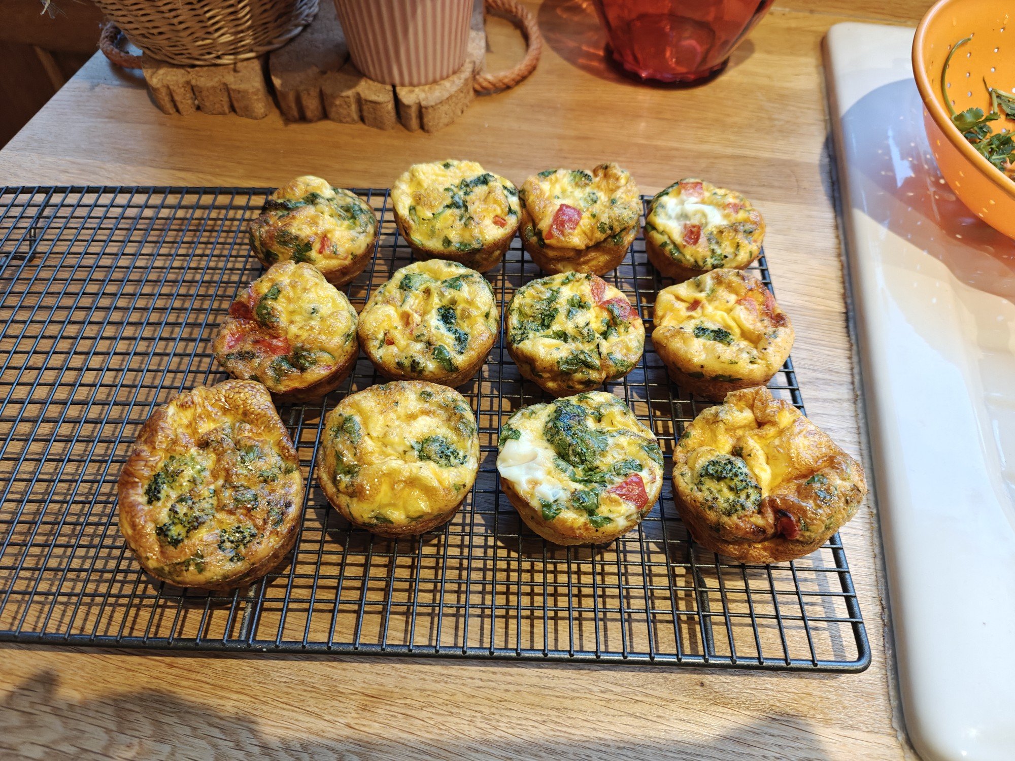 A baking tray full of egg muffins
