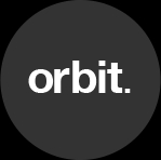 A black circle with white text inside reading "Orbit."