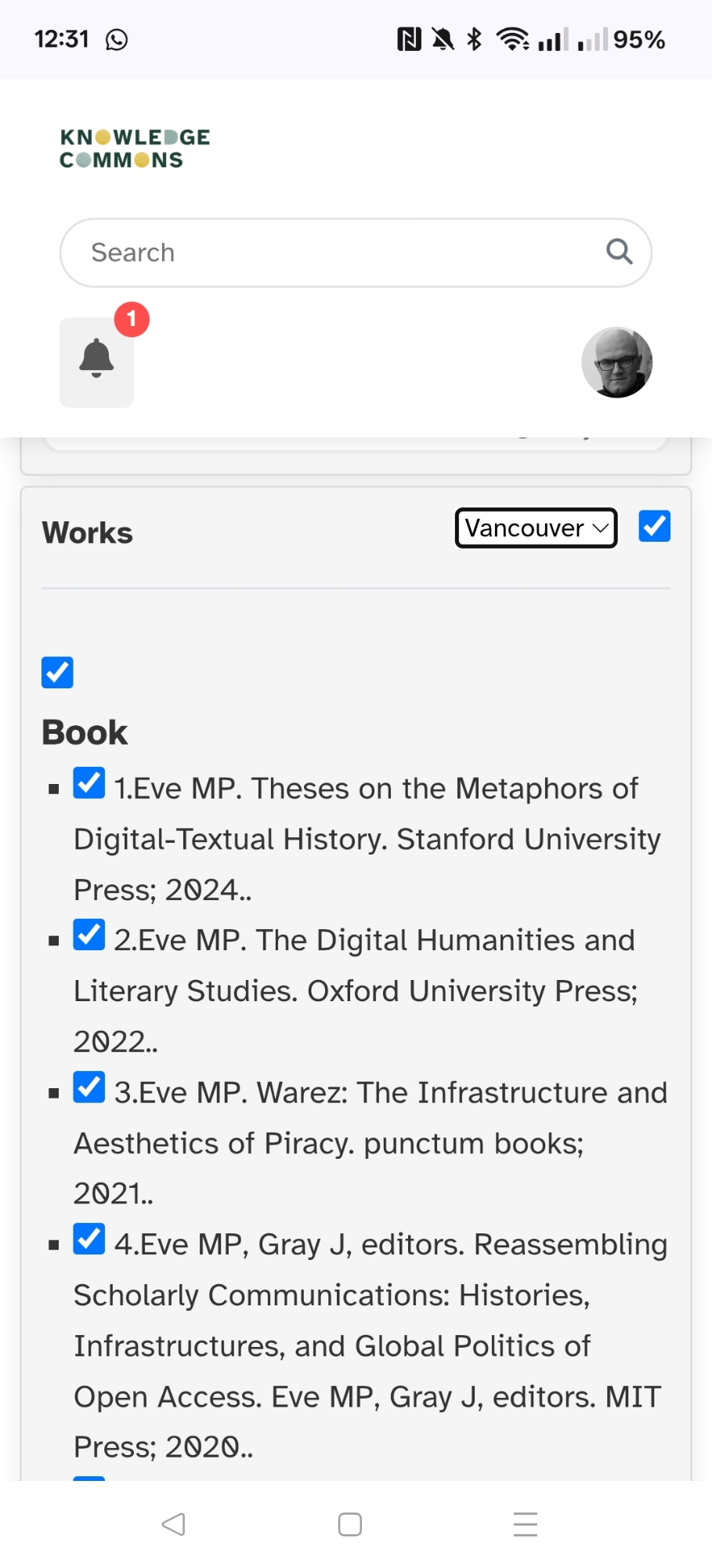A list of books in the Vancouver format