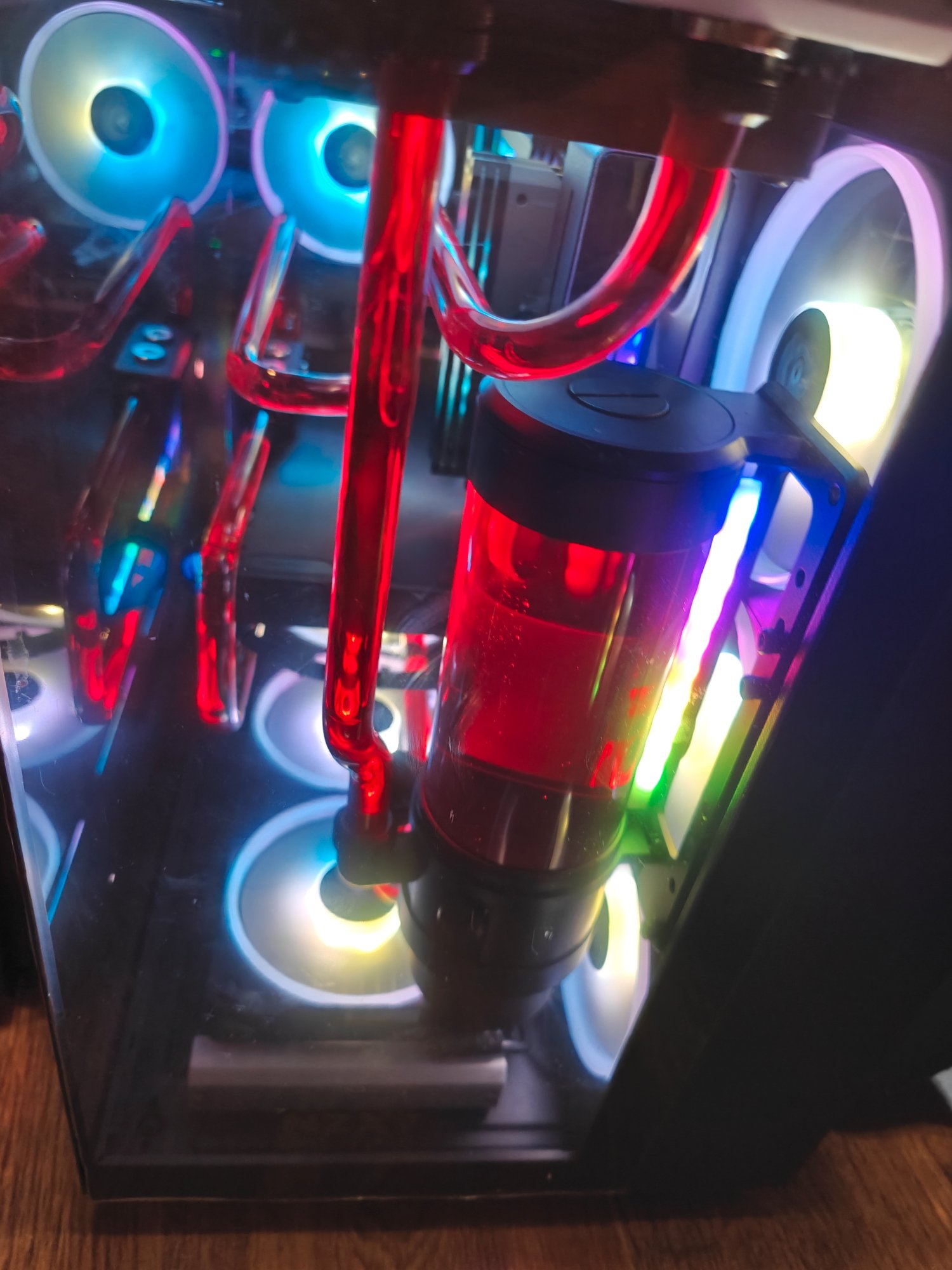 The inside of my new PC, with lots of rgb lighting