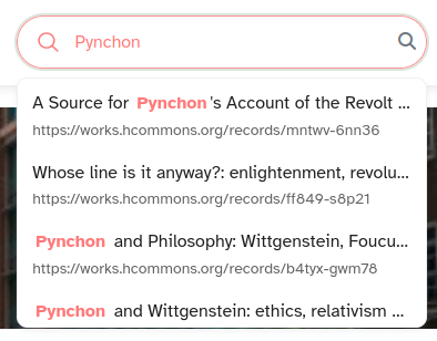 A search on the new KC Profiles system showing a search for "Pynchon"
