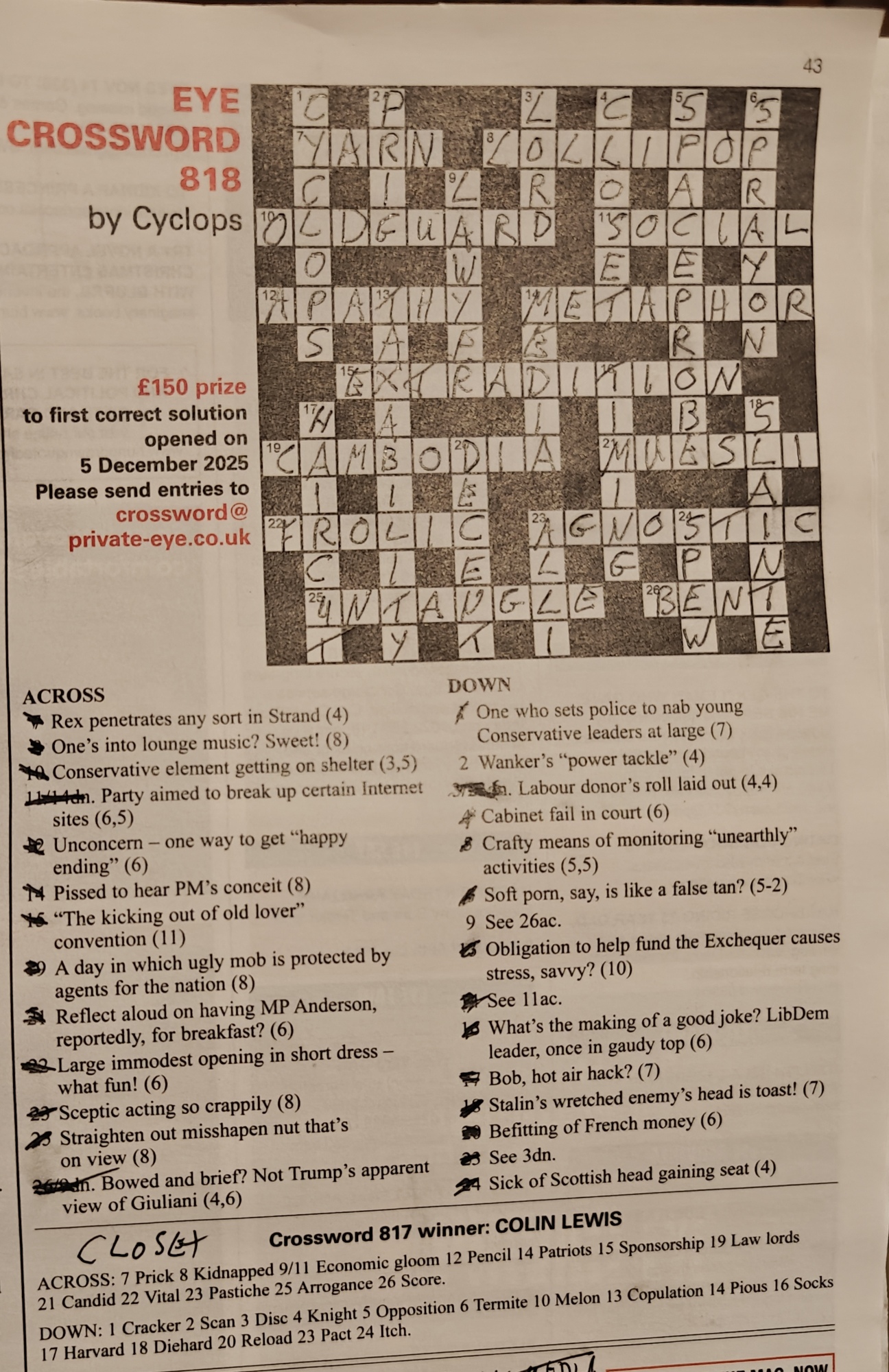Completed Private Eye Crossword 818