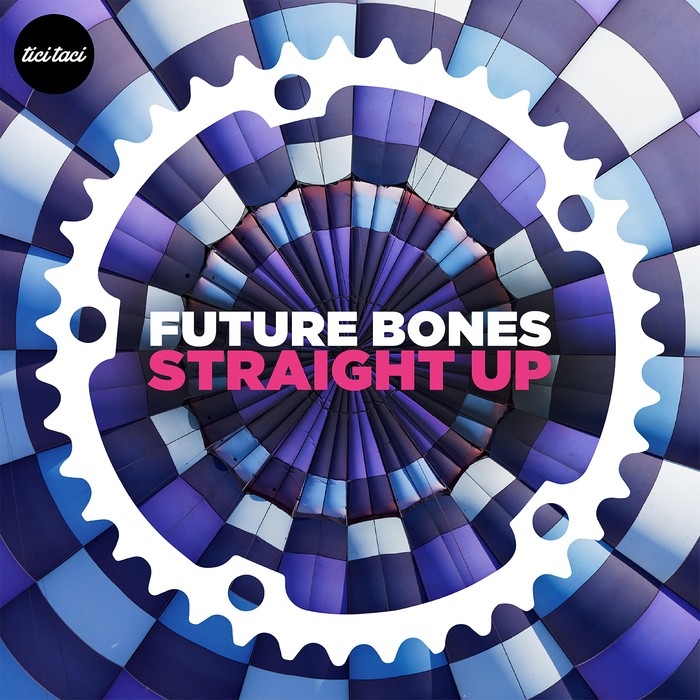 The cover to Future Bones's Straight Up on tici taci records. It shows a tesselated tunnel in blue and purple with the EP name in the middle 
