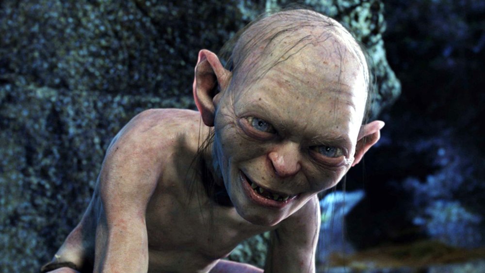 Gollum, as in Peter Jackson's movies, the Lord of the Rings trilogy. He is glaring malevolently at the camera