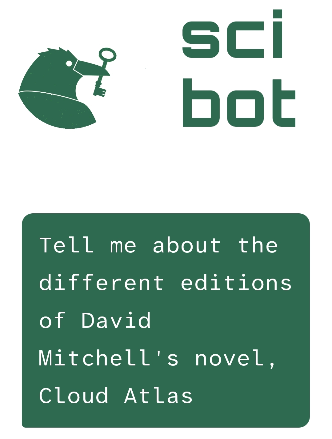 A picture with the sci-hub logo and me asking the question: tell me about the different editions of David Mitchell's novel, Cloud Atlas 