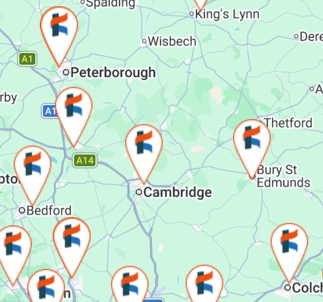 A map of NHS dialysis centres around Cambridge. There are a fair few. 