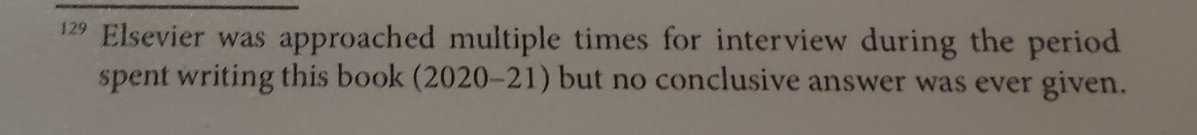 a screenshot from the book that says that Elsevier didn't reply to requests for comment