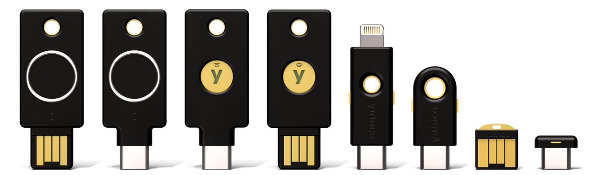 An image of the range of Yubikeys